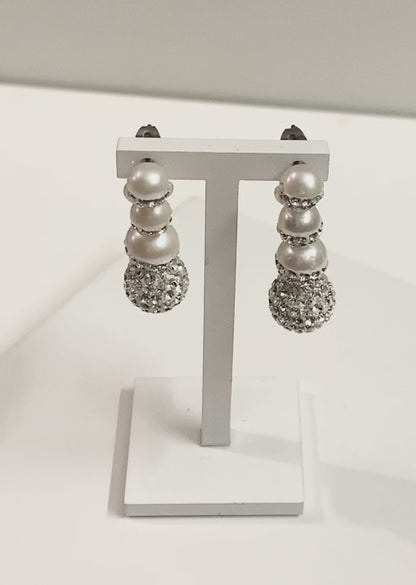 Tresor Paris White Crystal And Pearl Drop Stud Earrings