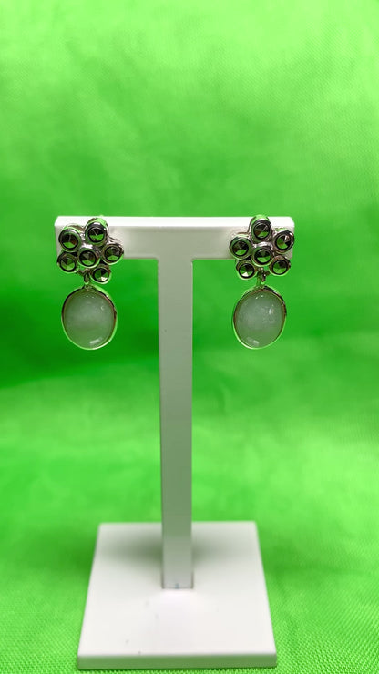 Jade and Marcasite Sterling Silver Drop Earrings