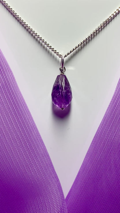 Small Tear Drop Silver Pear Shaped Amethyst Necklace Pendant