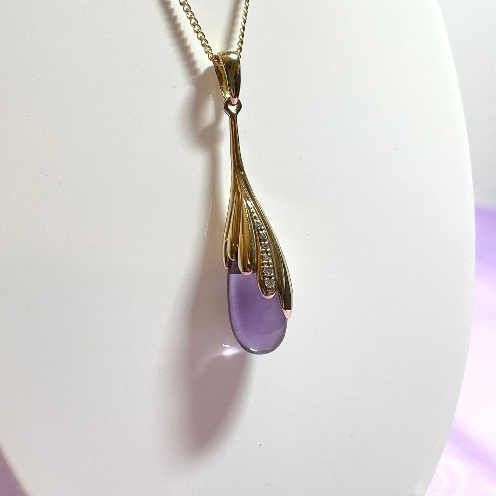 Amethyst and diamond long yellow gold necklace