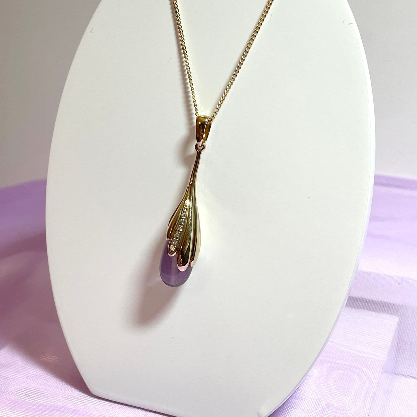 Amethyst and diamond long yellow gold necklace