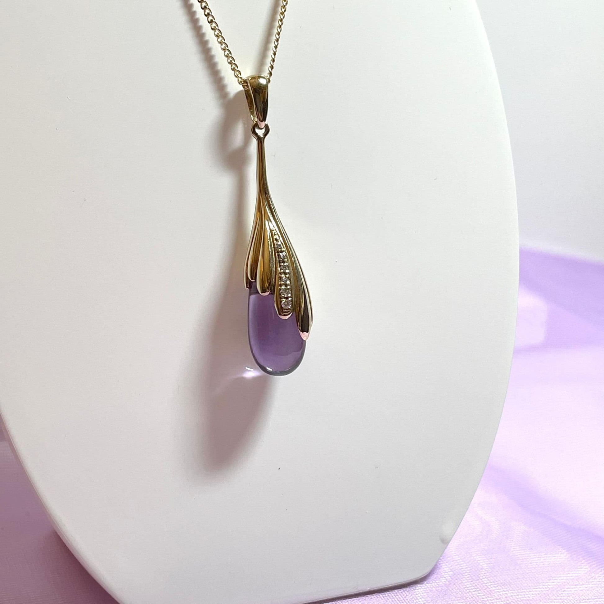 Amethyst and diamond long yellow gold necklace