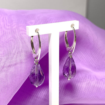 Amethyst Teardrop Shaped Sterling Silver Drop Earrings