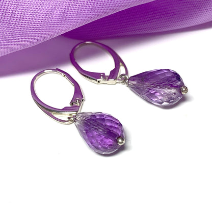 Amethyst Teardrop Shaped Sterling Silver Drop Earrings