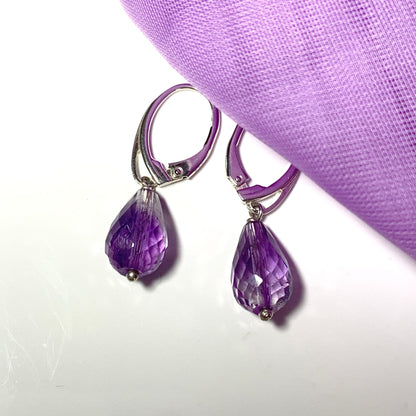 Amethyst Teardrop Shaped Sterling Silver Drop Earrings