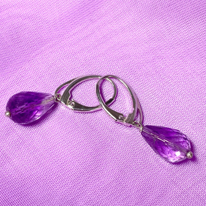 Amethyst Teardrop Shaped Sterling Silver Drop Earrings