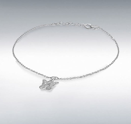 Anklet Butterfly Charm Sterling Silver Solid Ladies Ankle Chain