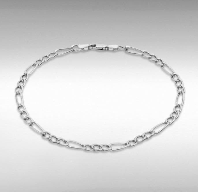 Anklet White Gold Ladies 3 + 1 Figaro Ankle Chain