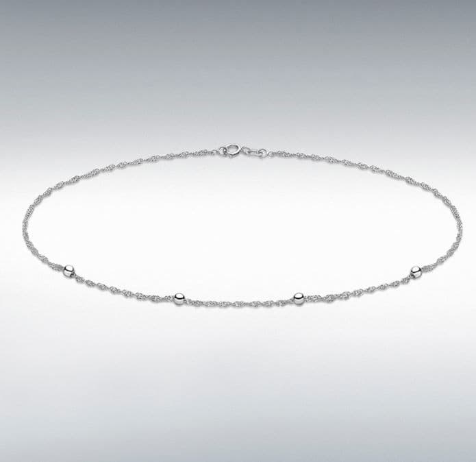 Anklet White Gold Ladies Singapore Twisted Curb With Balls Ankle Chain