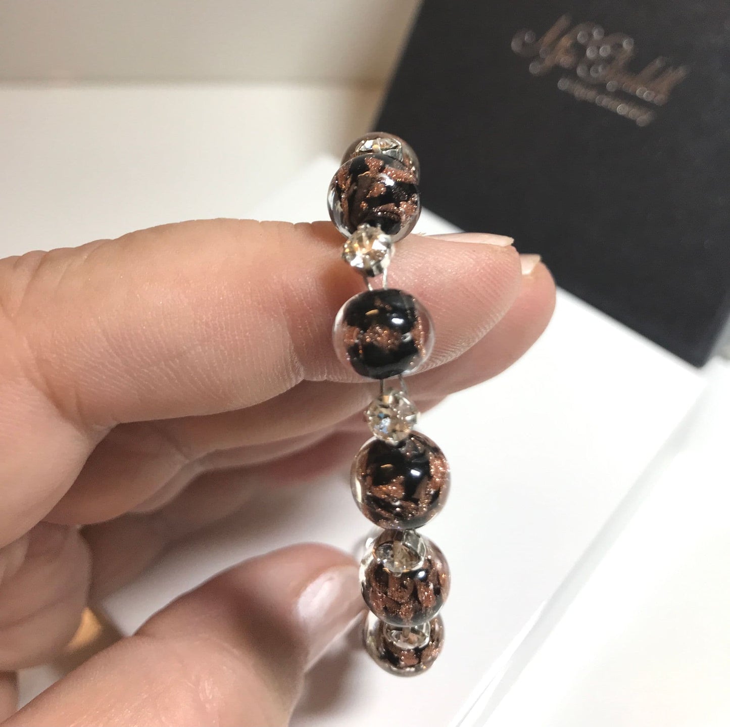 Black and Rose Gold Murano Glass Bracelet