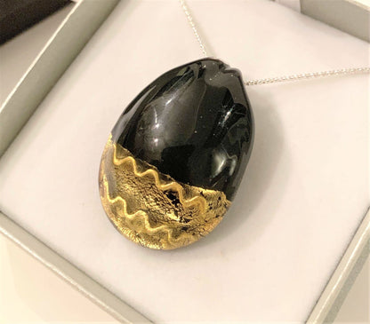 Black Gold Murano Glass Ellipse Necklace