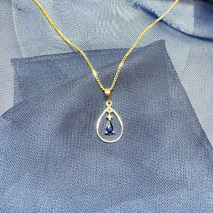 Blue Sapphire And Diamond Yellow Gold Open Pear Teardrop Necklace