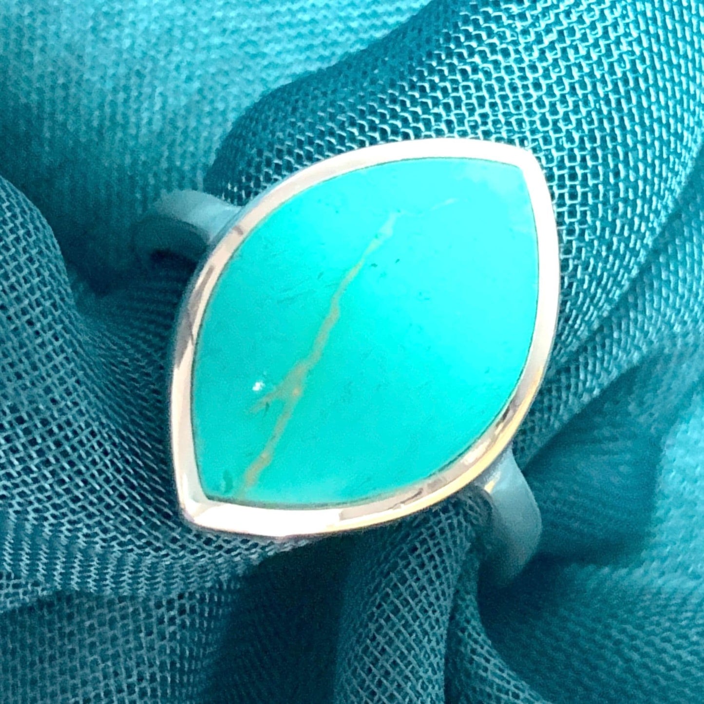 Blue Turquoise Marquise Shaped Sterling Silver Ring