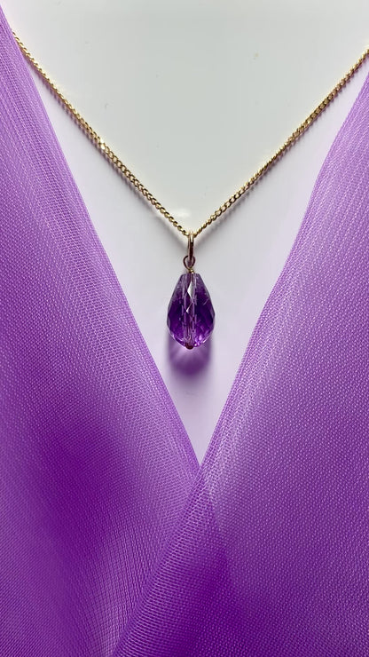 Small Tear Drop Yellow Gold Pear Shaped Amethyst Necklace Pendant