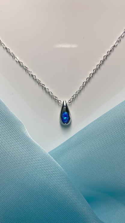 Sterling silver blue opal teardrop necklace