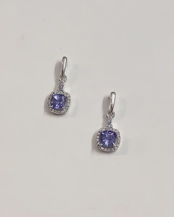 Tanzanite And Diamond White Gold Square Cluster Earrings
