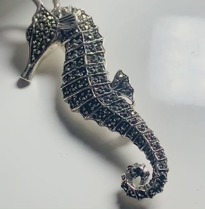 Sterling Silver Marcasite Seahorse Brooch