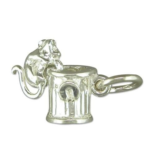 Cat On A Dustbin Sterling Silver Charm