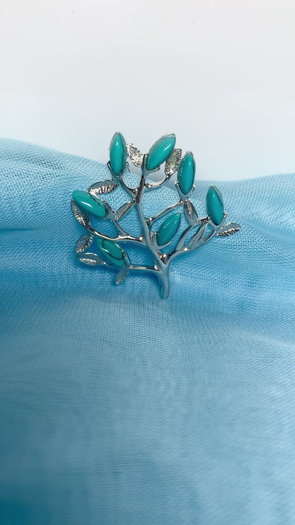 Silver turquoise tree of life brooch