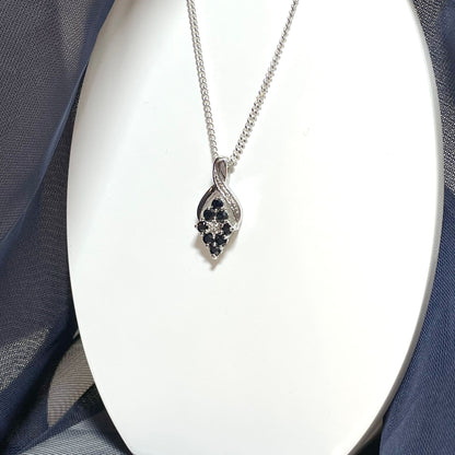 Dark Blue Sapphire And Diamond Sterling Silver Necklace Pendant