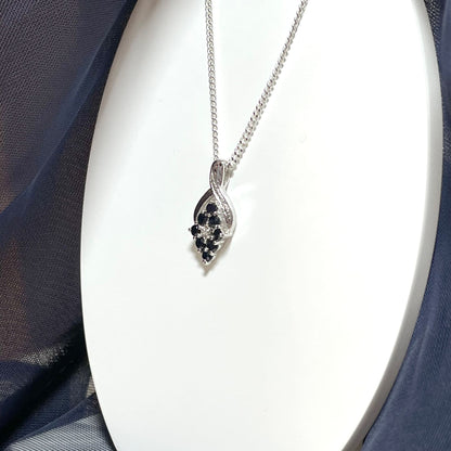 Dark Blue Sapphire And Diamond Sterling Silver Necklace Pendant