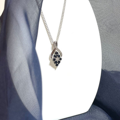 Dark Blue Sapphire And Diamond Sterling Silver Necklace Pendant