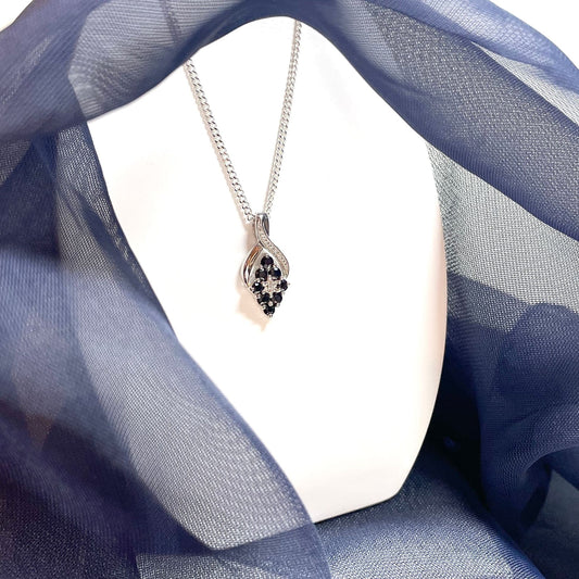 Dark Blue Sapphire And Diamond Sterling Silver Necklace Pendant