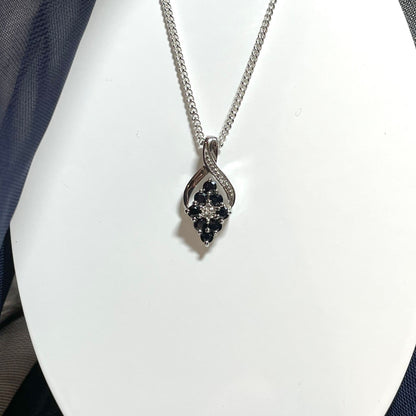 Dark Blue Sapphire And Diamond Sterling Silver Necklace Pendant