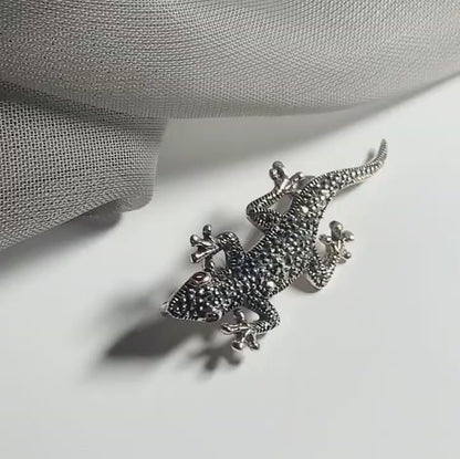 A Sterling Silver Marcasite Gecko Brooch