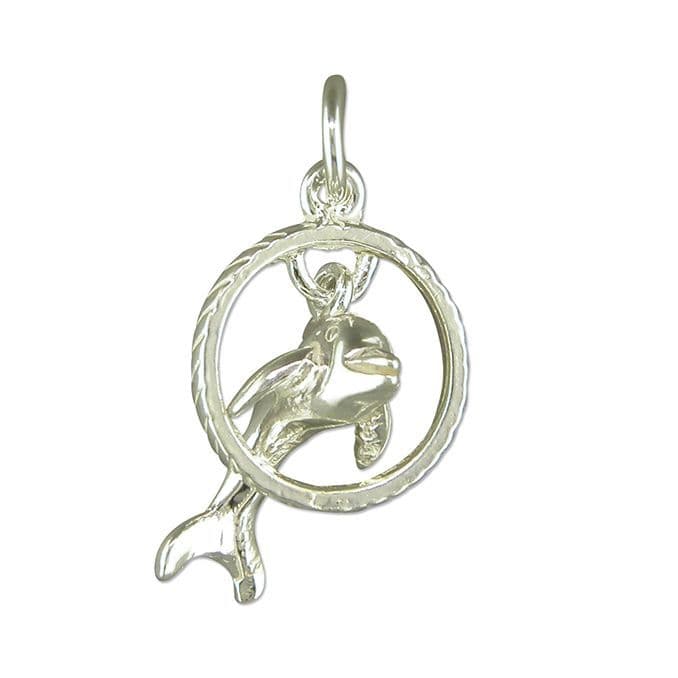 Dolphin Jumping Through Hoop Charm Sterling Silver