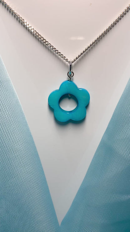 Turquoise Daisy Mother of Pearl Sterling Silver Necklace