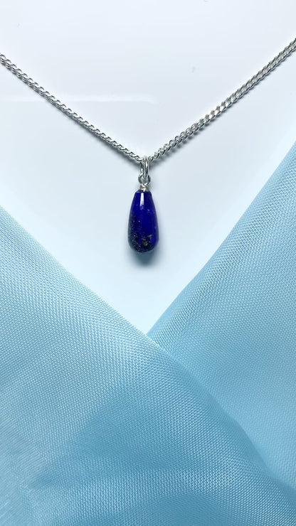 Small Lapis Lazuli Peardrop Sterling Silver Necklace