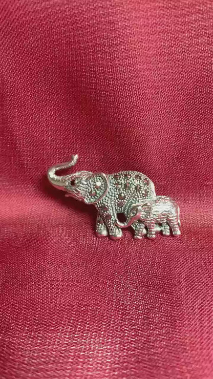 Marcasite Elephant Mum & Baby Sterling Silver Brooch