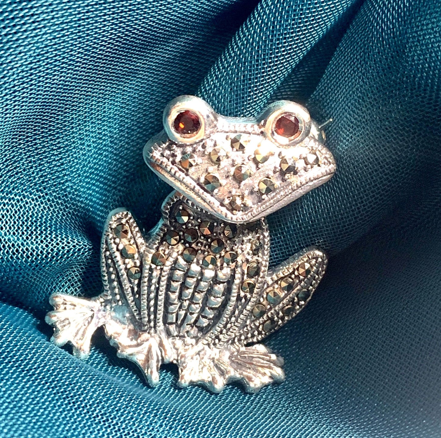 Frog Brooch Or Necklace Sterling Silver Marcasite And Garnet