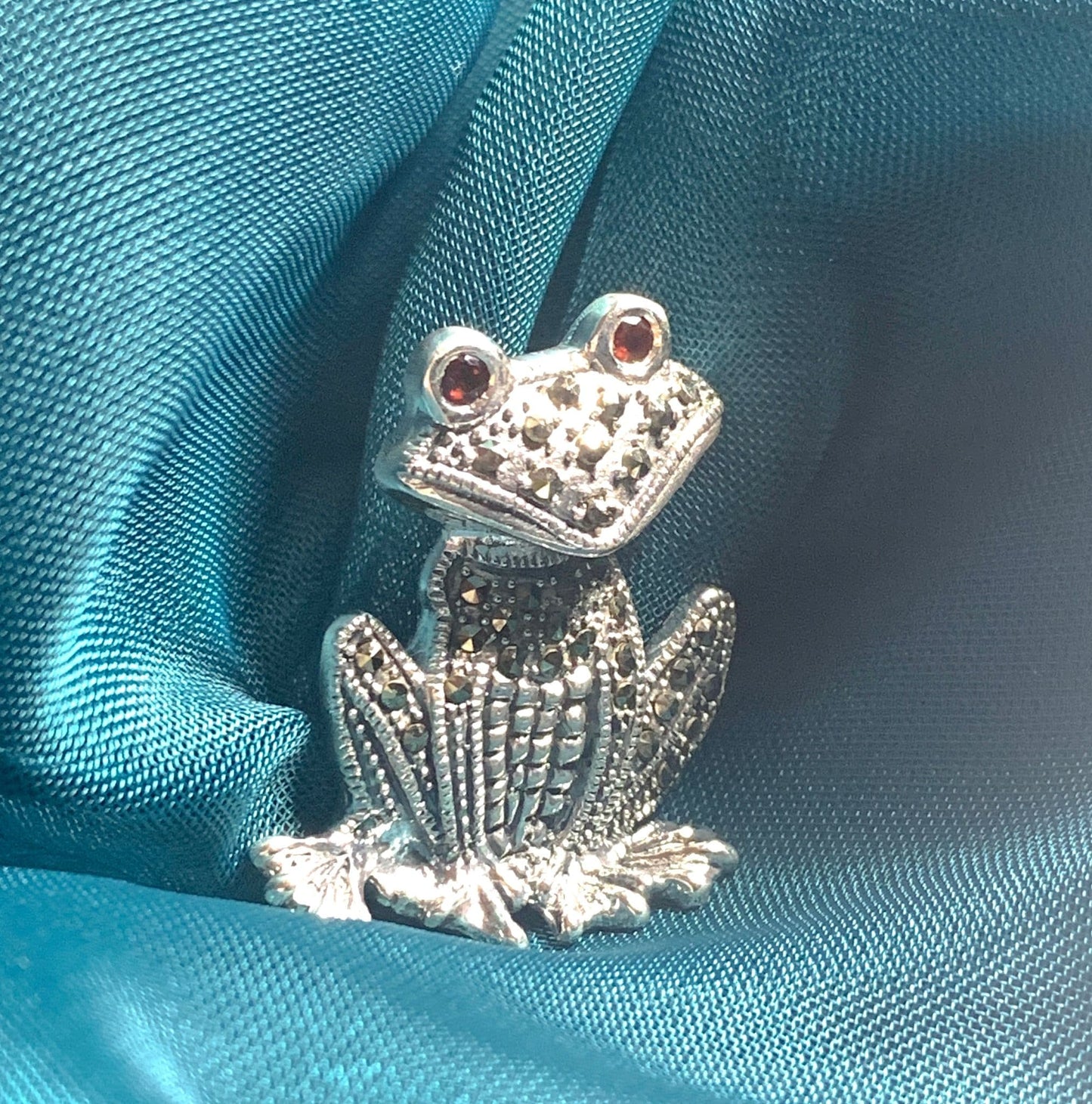 Frog Brooch Or Necklace Sterling Silver Marcasite And Garnet