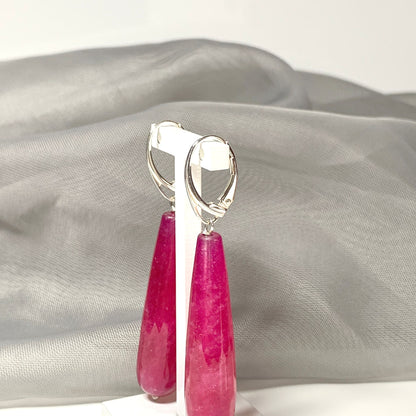 Red jade sterling silver drop earrings