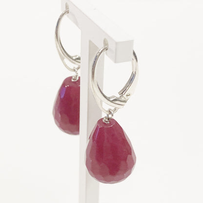 Fuchsia Jade Teardrop Shaped Sterling Silver Drop Earrings