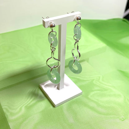 Green Jade Round Sterling Silver Double Drop Earrings