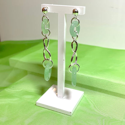 Green Jade Round Sterling Silver Double Drop Earrings