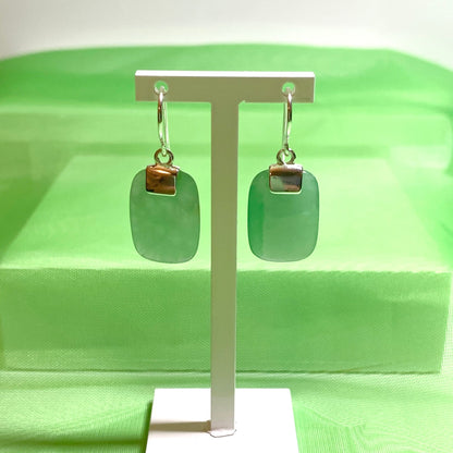 Green Jade Silver Cushion Shaped Drop Earrings