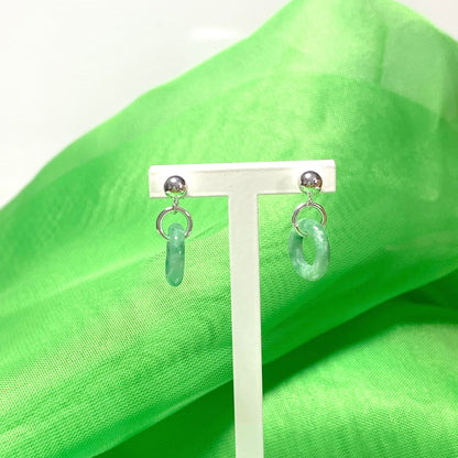 Green Jade Silver Round Sterling Silver Drop Earrings