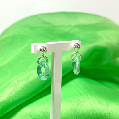 Green Jade Silver Round Sterling Silver Drop Earrings