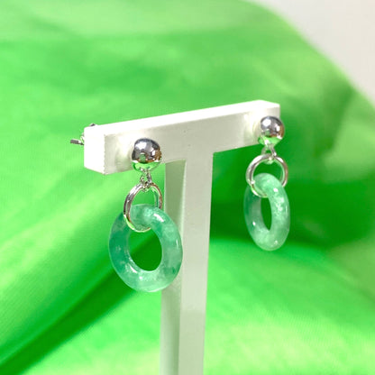 Green Jade Silver Round Sterling Silver Drop Earrings