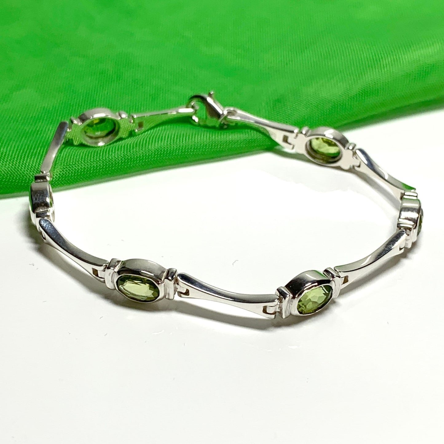 Green Oval Peridot Sterling Silver Bracelet