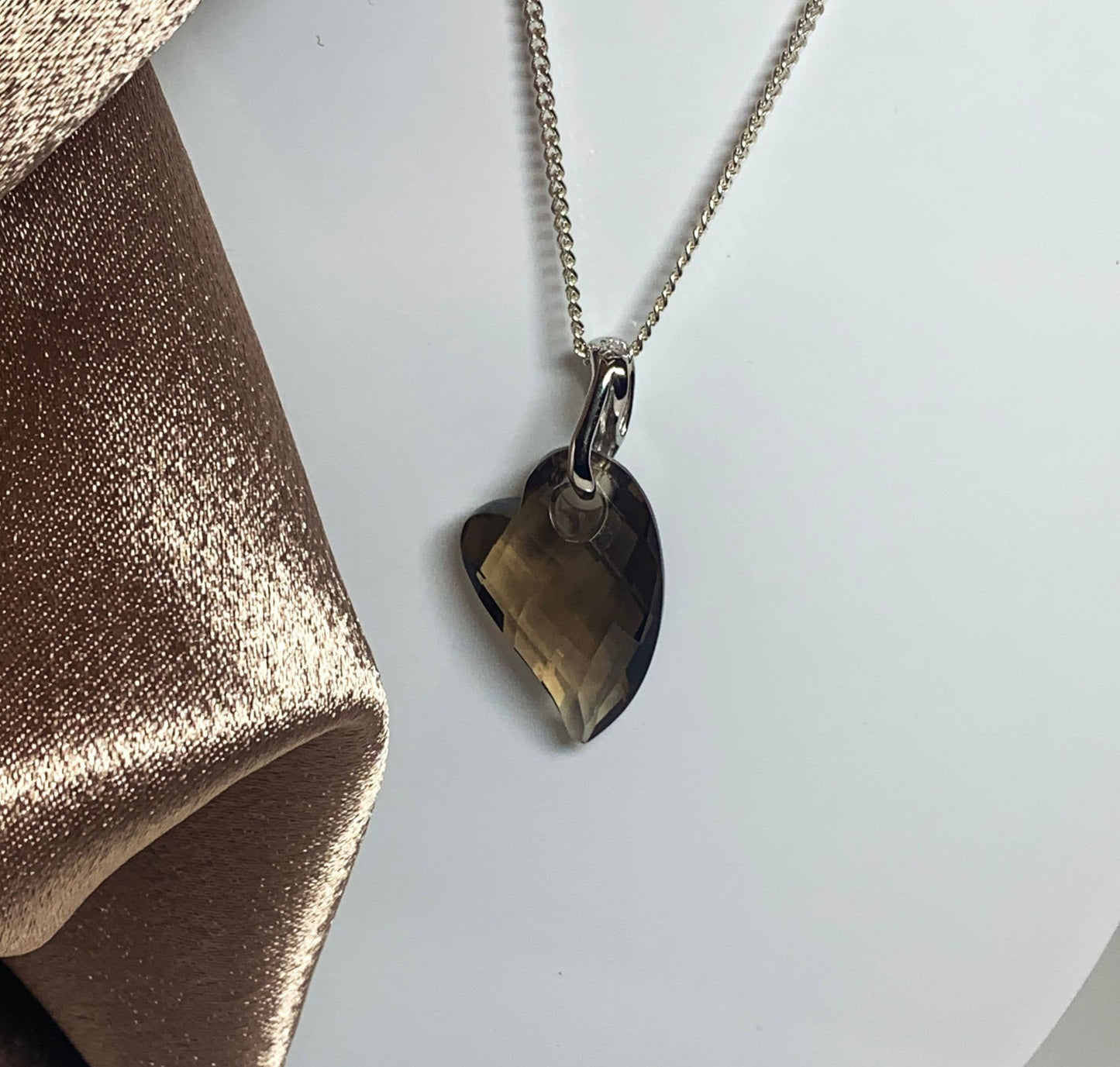 Heart Shaped Smoky Quartz White Gold Faceted Necklace