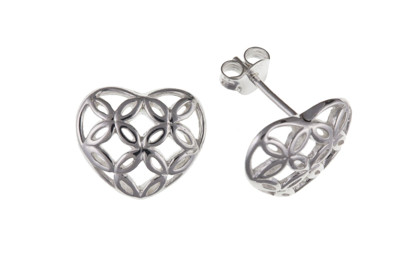 Heart shaped sterling silver stud earrings
