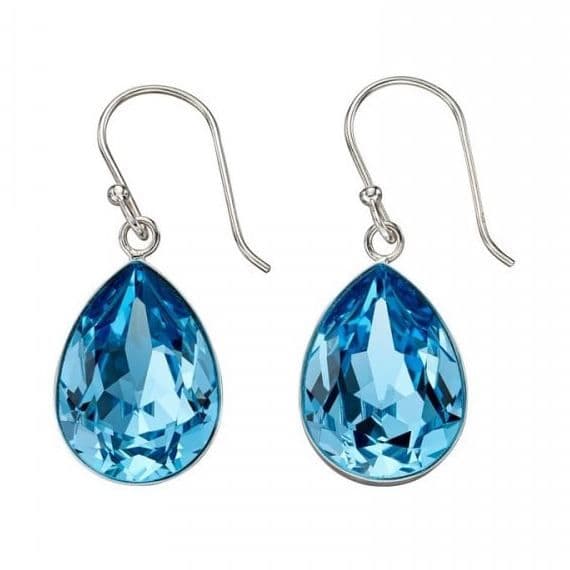 Large blue crystal pear teardrop earrings