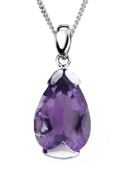 Large pear shaped purple amethyst white gold necklace