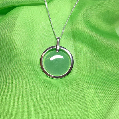 Large Sterling Silver Round Shaped Green Jade Necklace