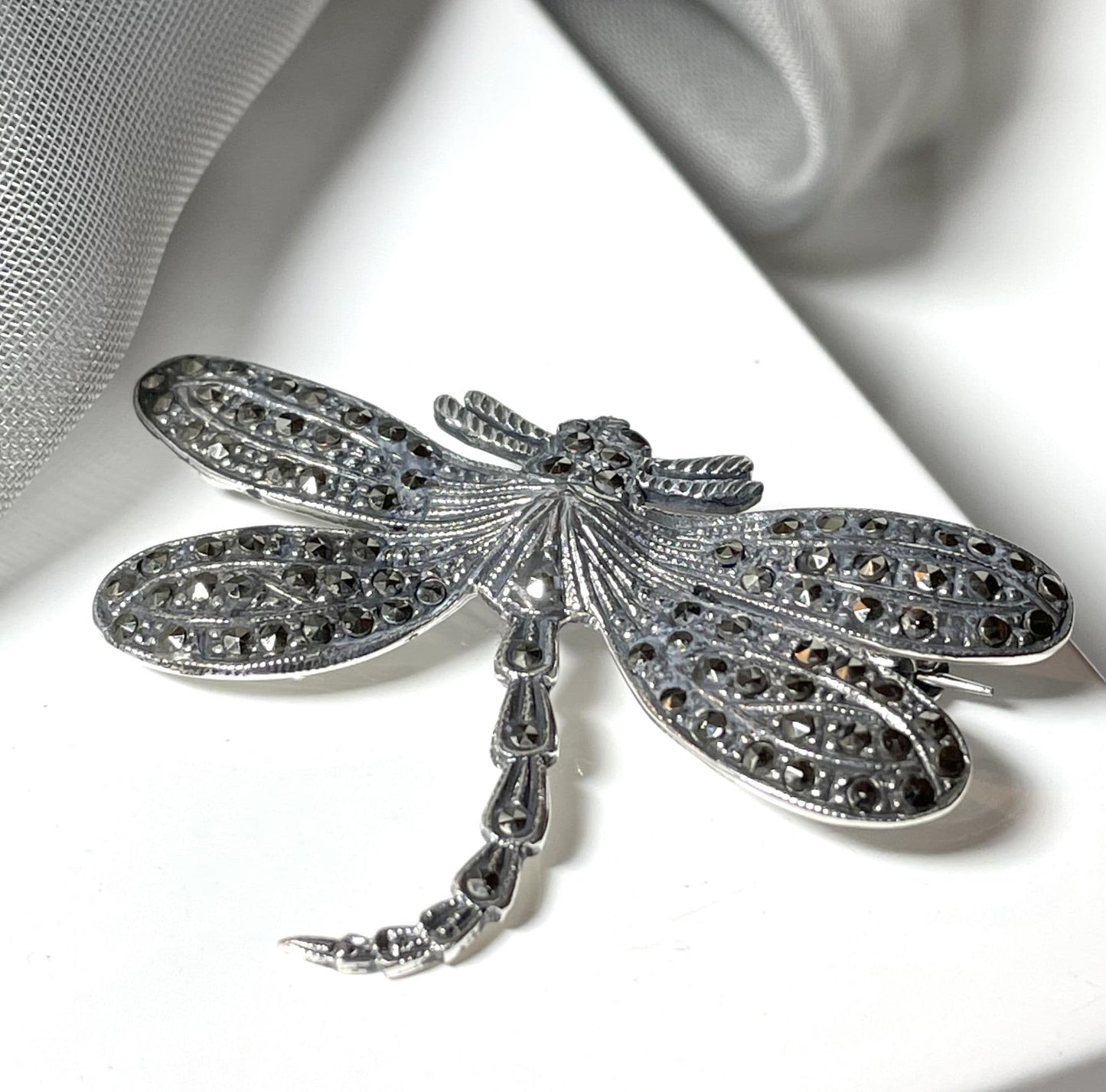 Marcasite Dragonfly Brooch Sterling Silver